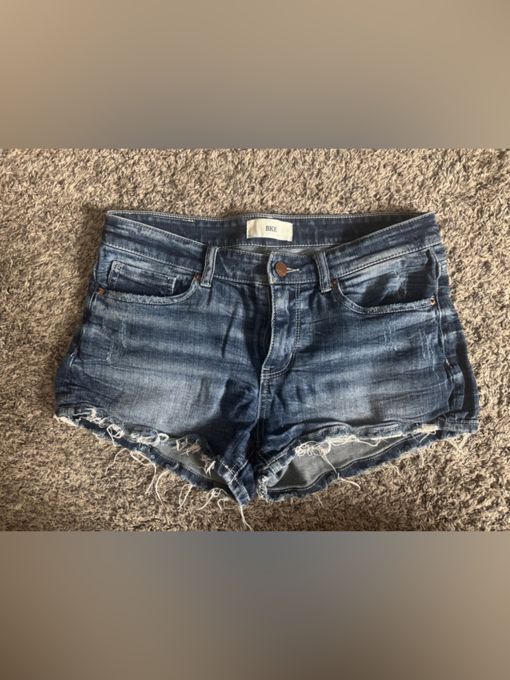 BKE Distressed Dark Blue Denim Jean Shorts with Frayed Hem- size 28